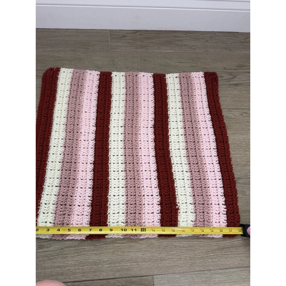 Handmade crochet Throw Blanket Pink Burgundy White Mauve 22x20 in